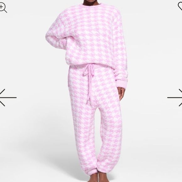 Skims Pink and White Checkered Sweater and Pants Set S/M - Picture 1 of 9